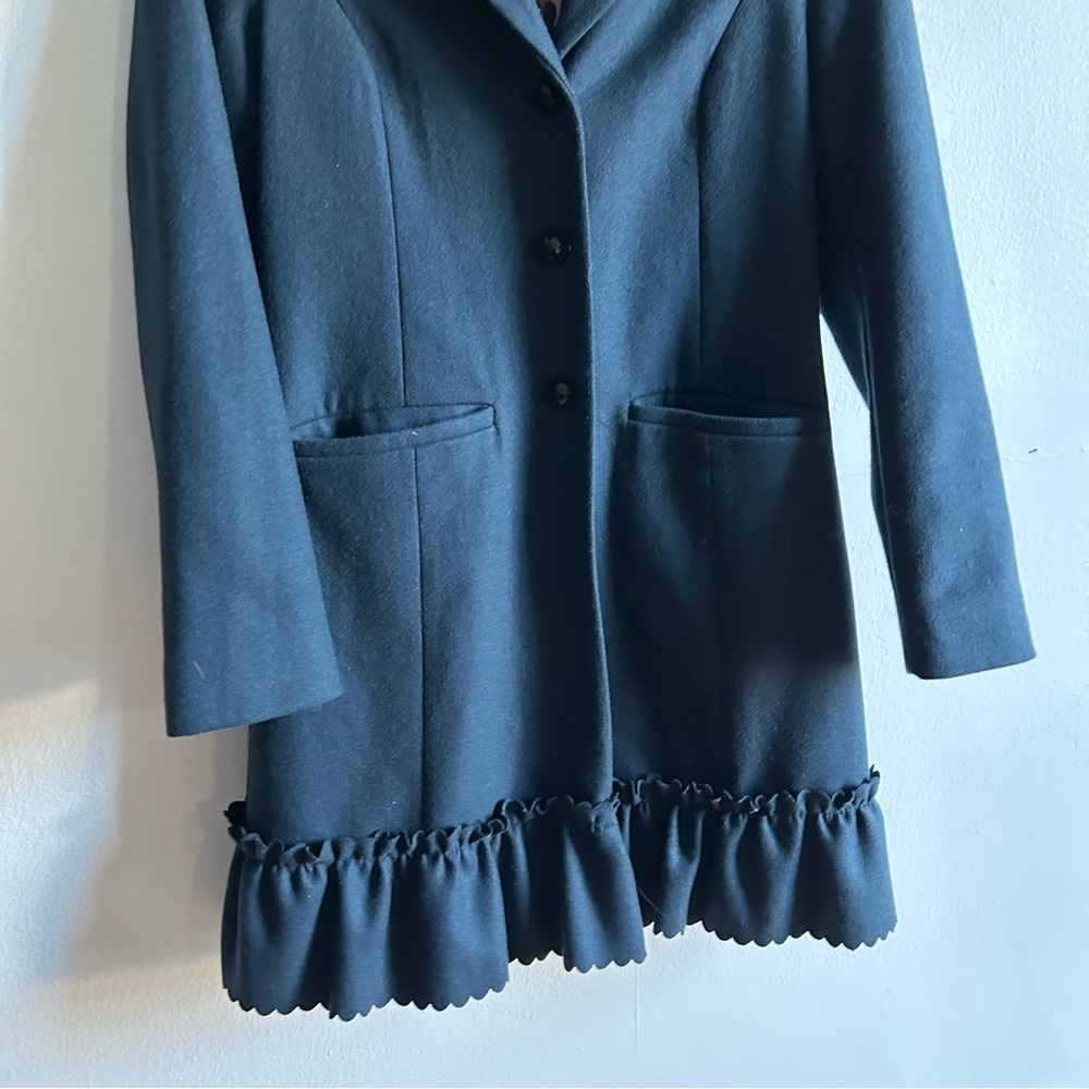 Betsey Johnson Sz 6 Wool Blend Navy Twee Bedazzled Button Coat - Picture 4 of 13